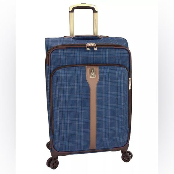 London Fog Brentwood III 24” Checked Spinner Luggage Medium Exp. Suitcase Wheels - Picture 1 of 11